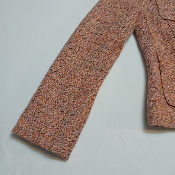 Gap Vtg Women Blazer Size 8P 3 Button Tweed Blush Pink Crop Acetate Lining - Picture 3 of 12
